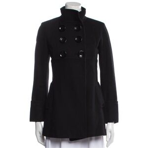 Michael Kors Black Pea Coat with Double-Breasted Style and Wide Notched Collar
